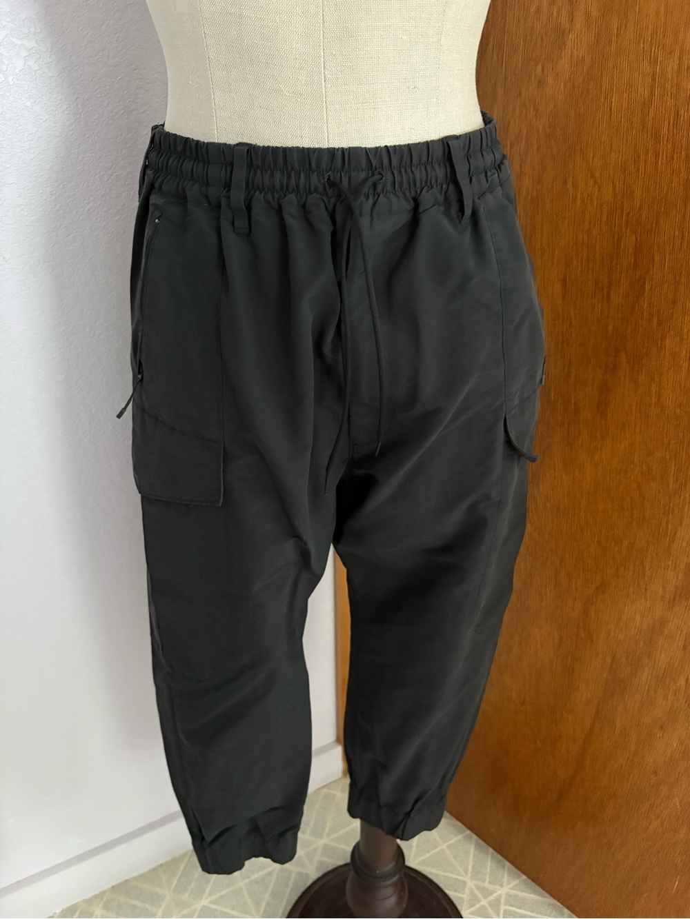 Y-3 Men's sz S Black Cargo Jogger Pants Drop Crotch Zipper Pockets Elastic Waist